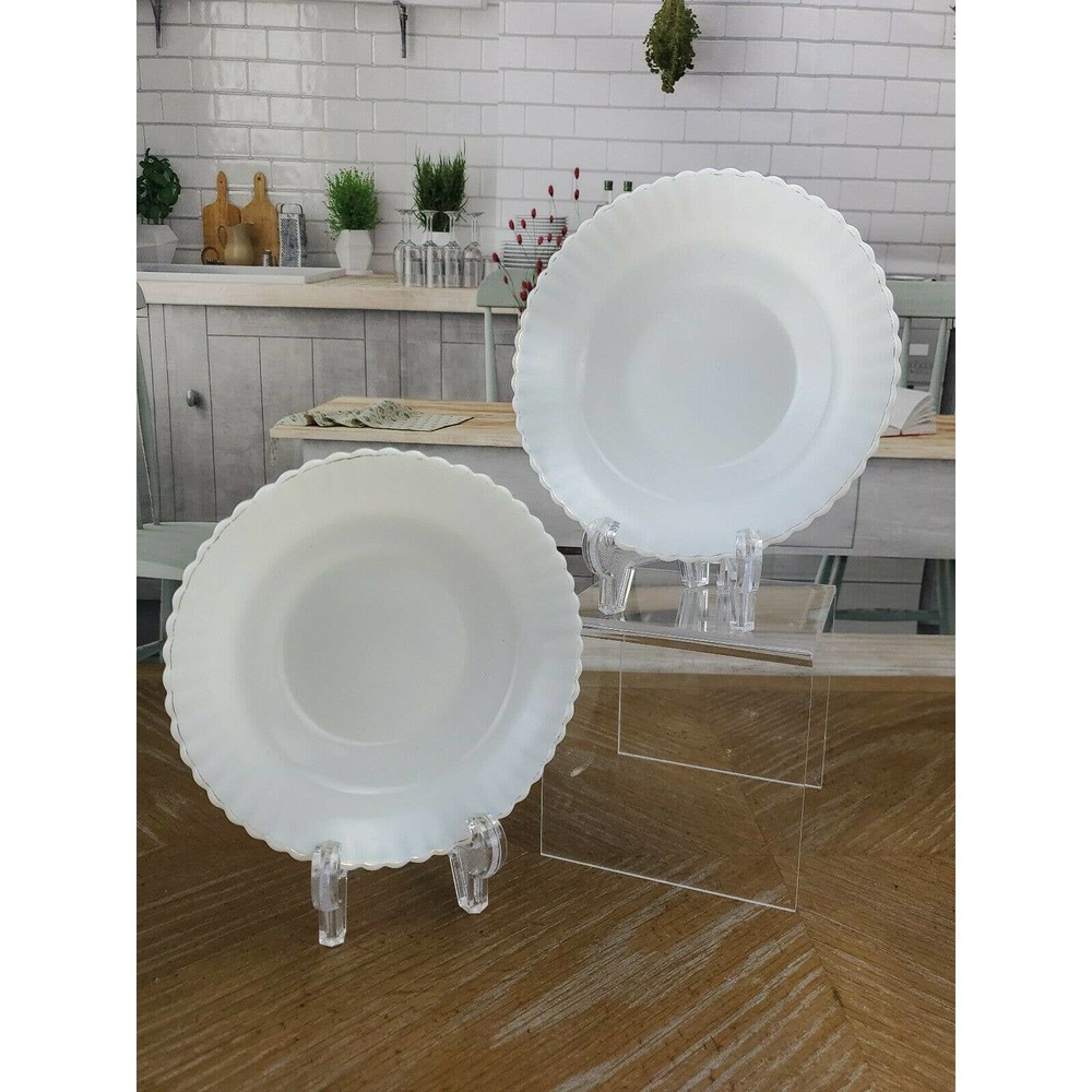 2 Vintage Small Scalloped diamond White Milk Glass Bowl Dish 6"